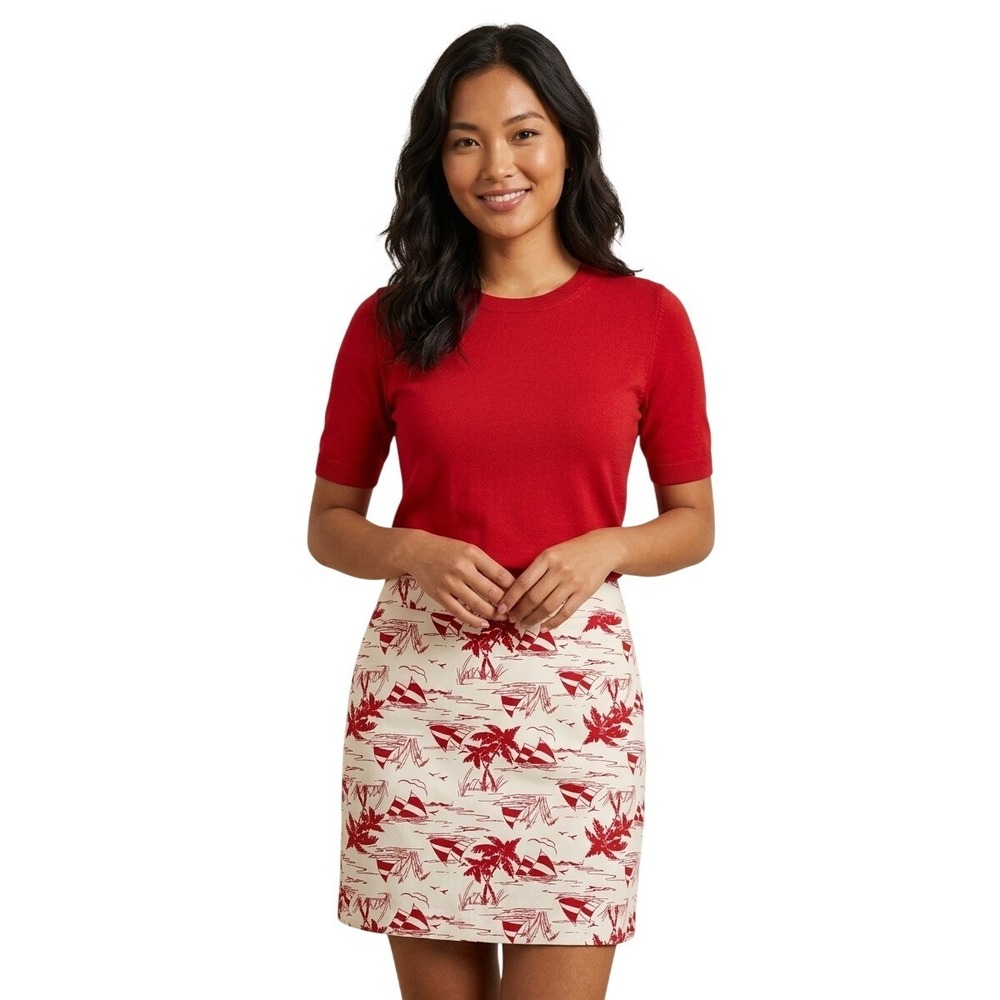 Talbots‎ Petite Red White Sailboat Palm Tree Nautical Mini Skirt 12P Side Zip